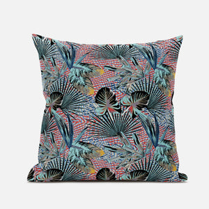 16” Aqua Red Tropical Zippered Suede Throw Pillow