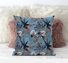 18” Black Blue Tropical Zippered Suede Throw Pillow