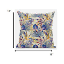 18” Blue Cream Tropical Zippered Suede Throw Pillow