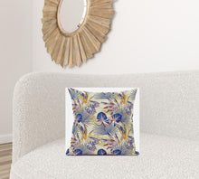 18” Blue Cream Tropical Zippered Suede Throw Pillow