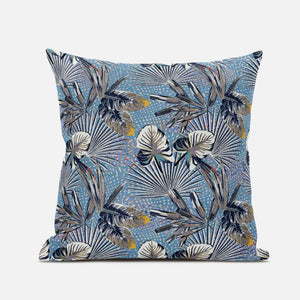 16” Gray Blue Tropical Zippered Suede Throw Pillow