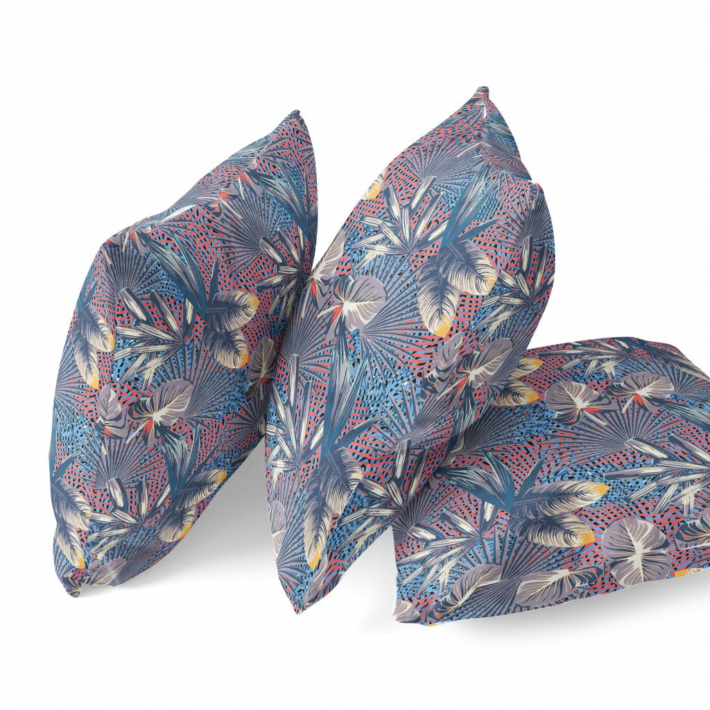 18” Indigo Red Tropical Zippered Suede Throw Pillow