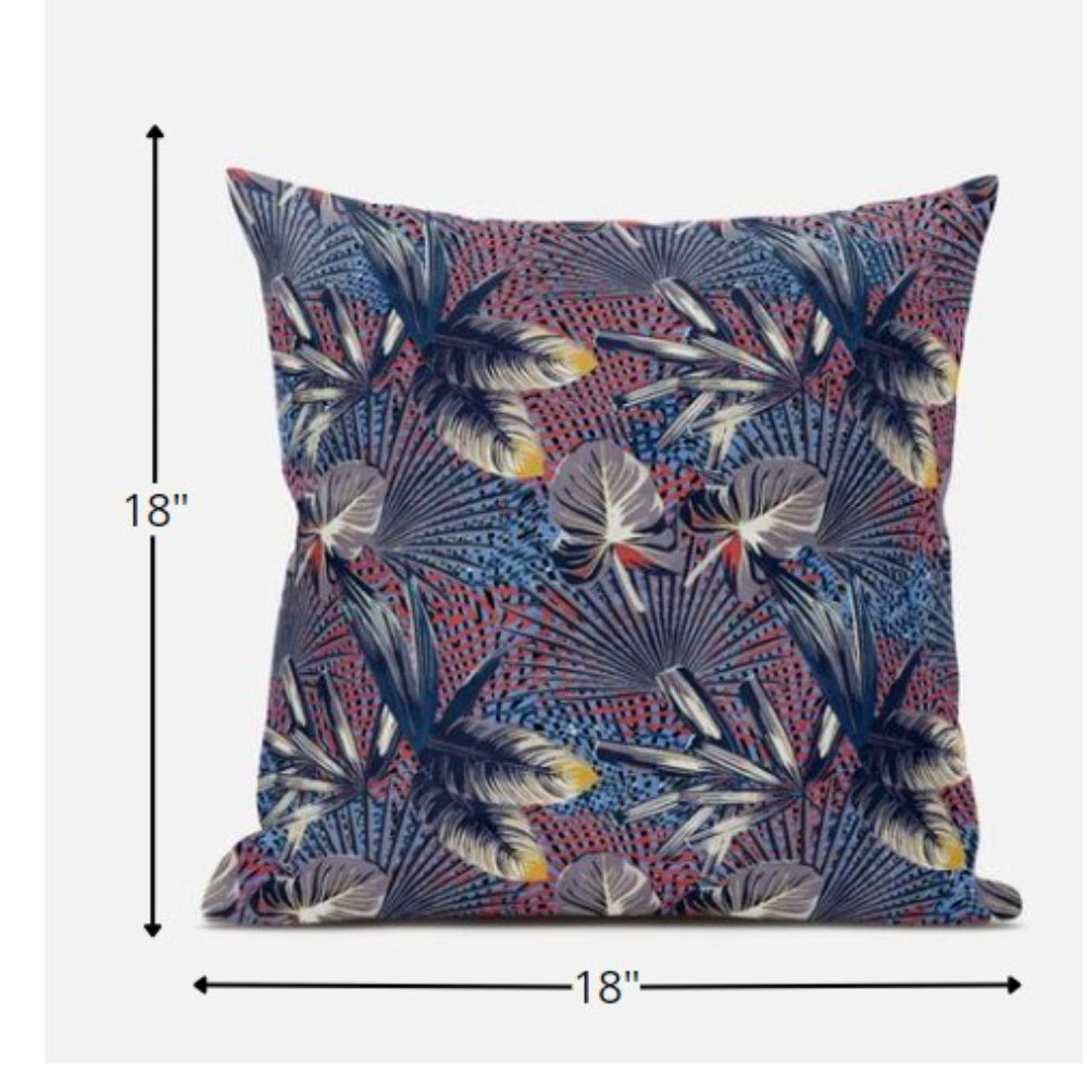 18” Indigo Red Tropical Zippered Suede Throw Pillow