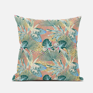 16” Blue Peach Tropical Zippered Suede Throw Pillow