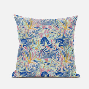 16” Blue Pink Tropical Zippered Suede Throw Pillow