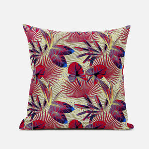 16” Pink Yellow Tropical Zippered Suede Throw Pillow