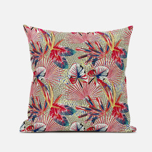 Cojín de gamuza tropical rojo dorado con cremallera de 18 "