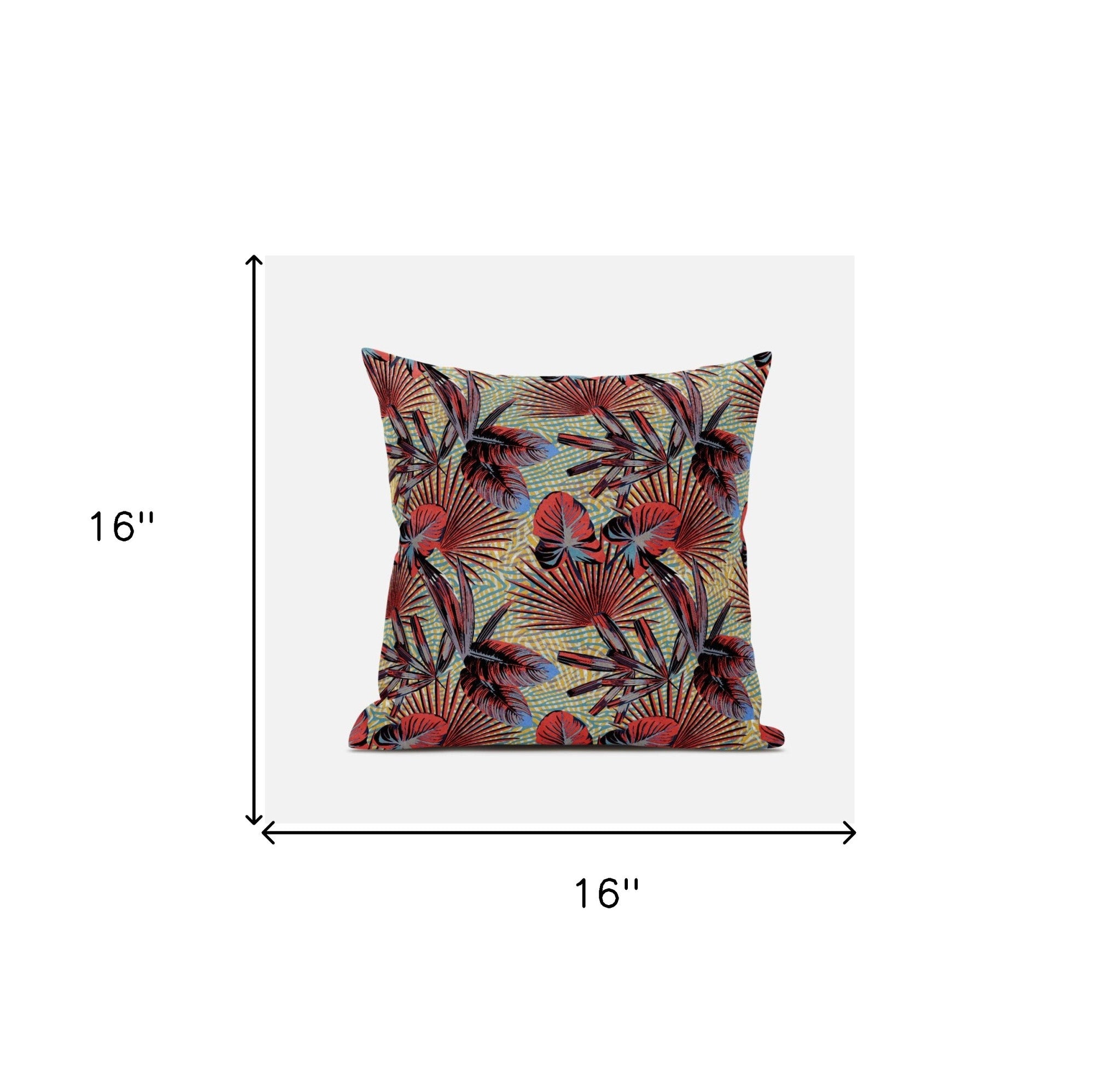 Cojín de gamuza con cremallera rojo amarillo tropical de 16 "