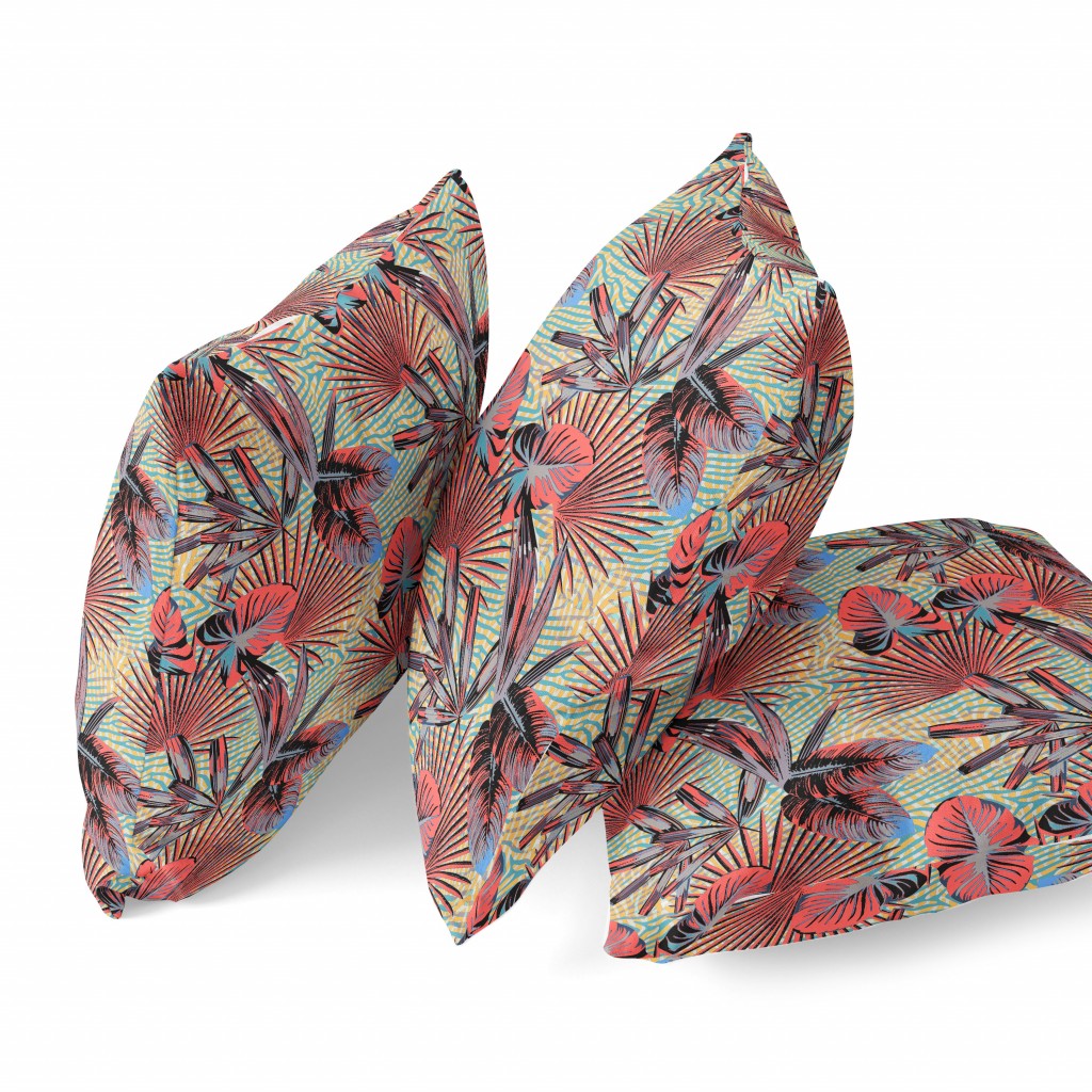 18” Red Yellow Tropical Zippered Suede Throw Pillow