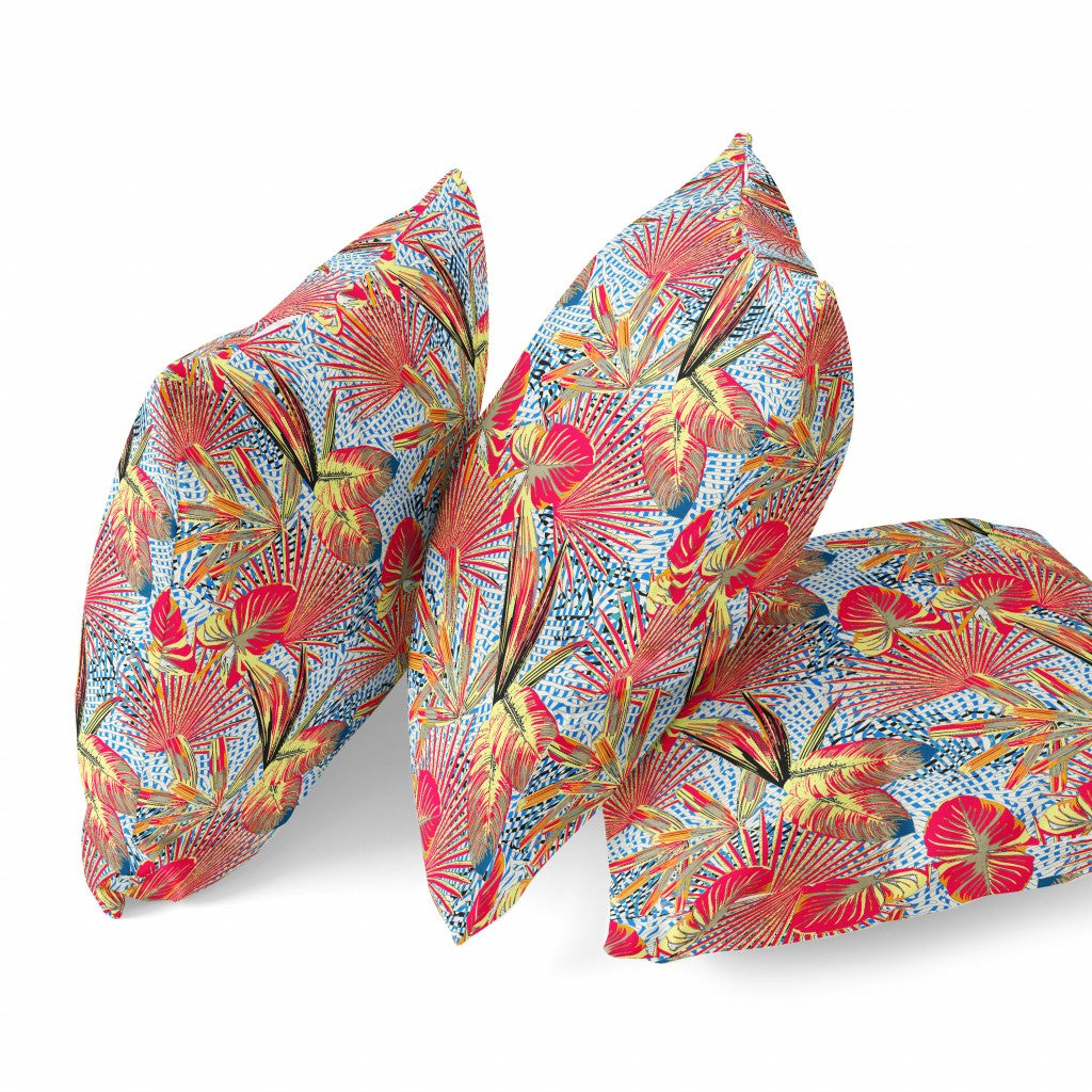 18” Crimson Yellow Tropical Zippered Suede Throw Pillow