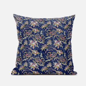18" Blue Yellow Roses Zippered Suede Throw Pillow