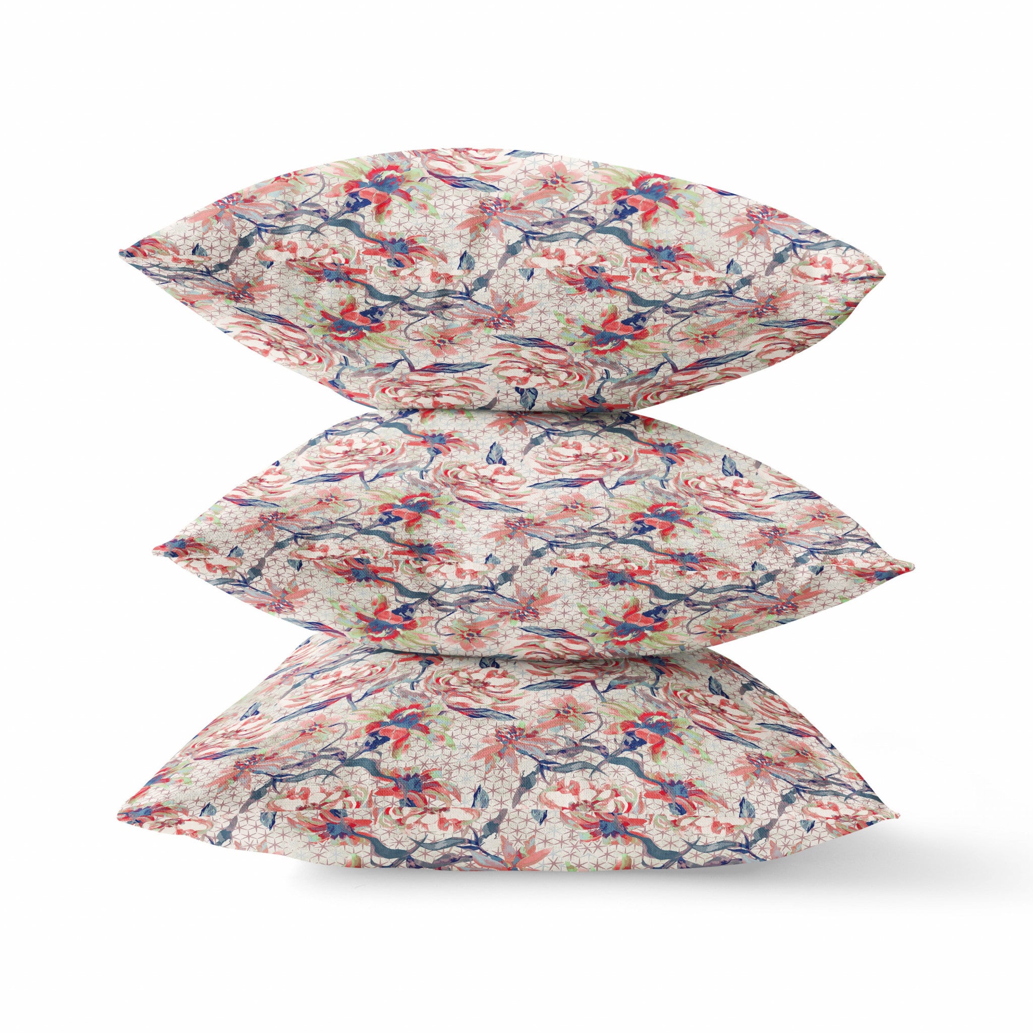 18" Red Light Indigo Roses Zippered Suede Throw Pillow