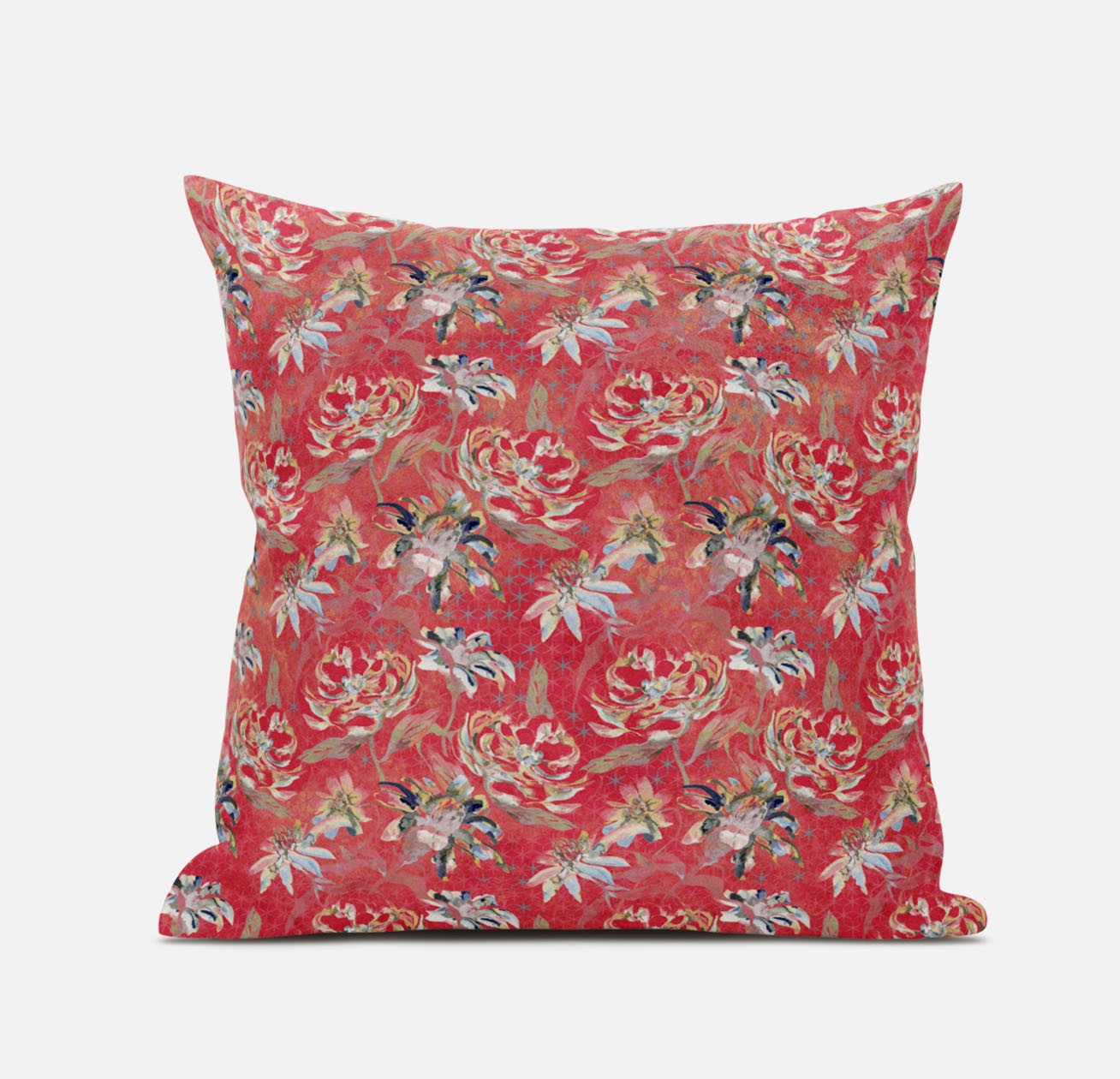 18" Salmon Red Roses Zippered Suede Throw Pillow