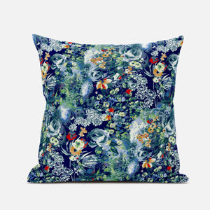 18" Blue Turquoise Springtime Zippered Suede Throw Pillow