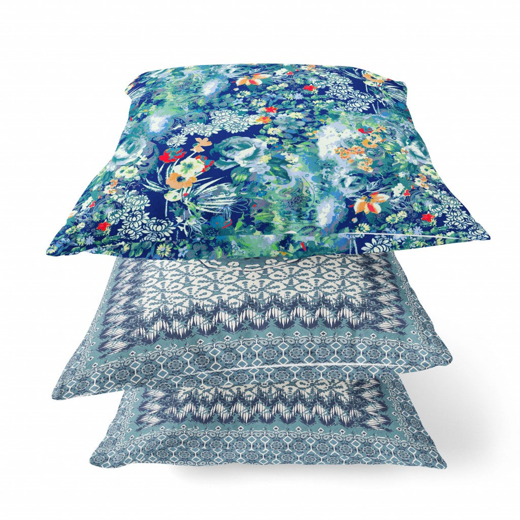 18" Blue Turquoise Springtime Zippered Suede Throw Pillow