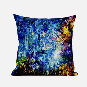 16" Bright Blue Yellow Springtime Zippered Suede Throw Pillow