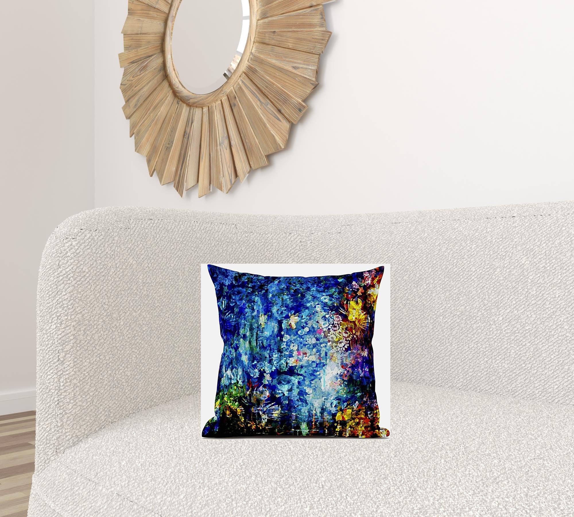 16" Bright Blue Yellow Springtime Zippered Suede Throw Pillow