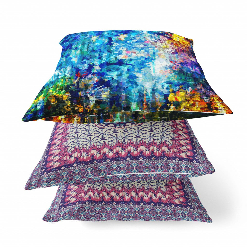 18" Bright Blue Yellow Springtime Zippered Suede Throw Pillow