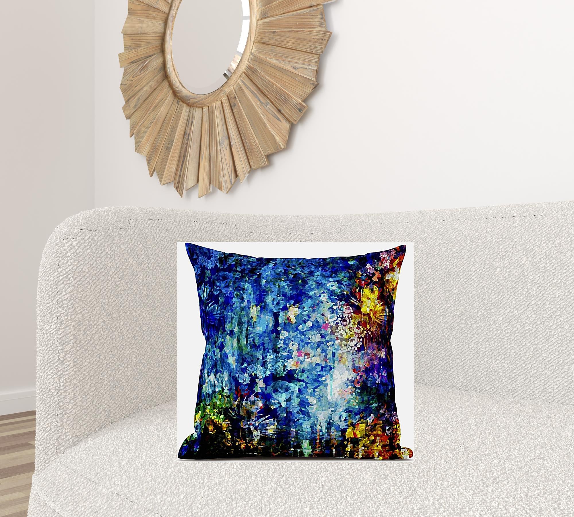 18" Bright Blue Yellow Springtime Zippered Suede Throw Pillow