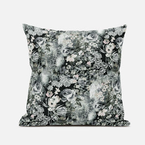 16" Gray White Springtime Zippered Suede Throw Pillow