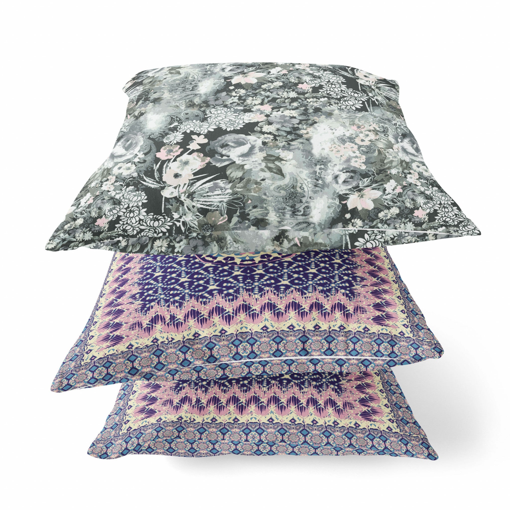 18" Gray White Springtime Zippered Suede Throw Pillow