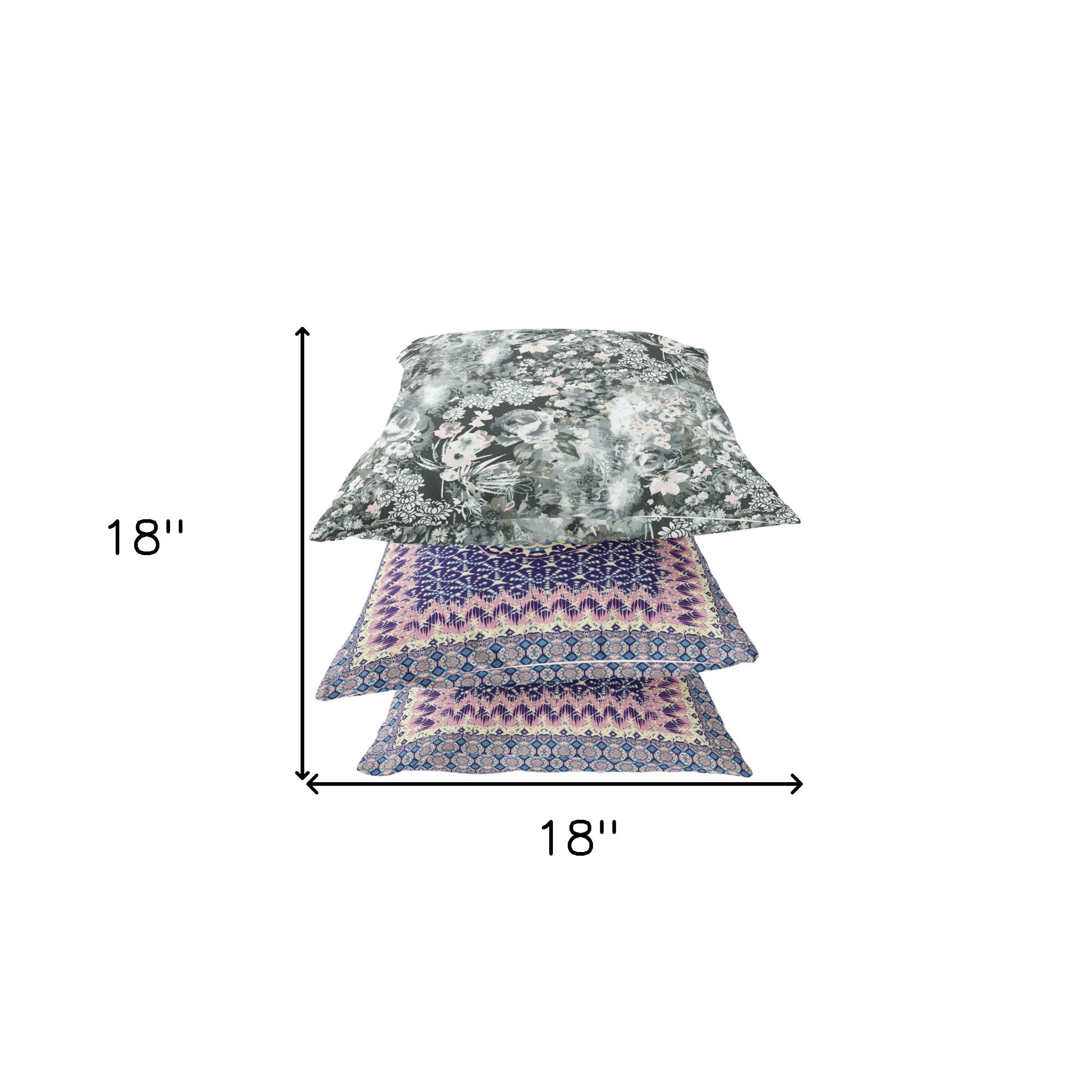 18" Gray White Springtime Zippered Suede Throw Pillow