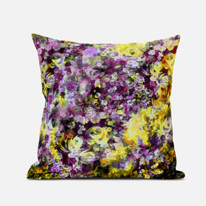 18" Purple Yellow Springtime Zippered Suede Throw Pillow