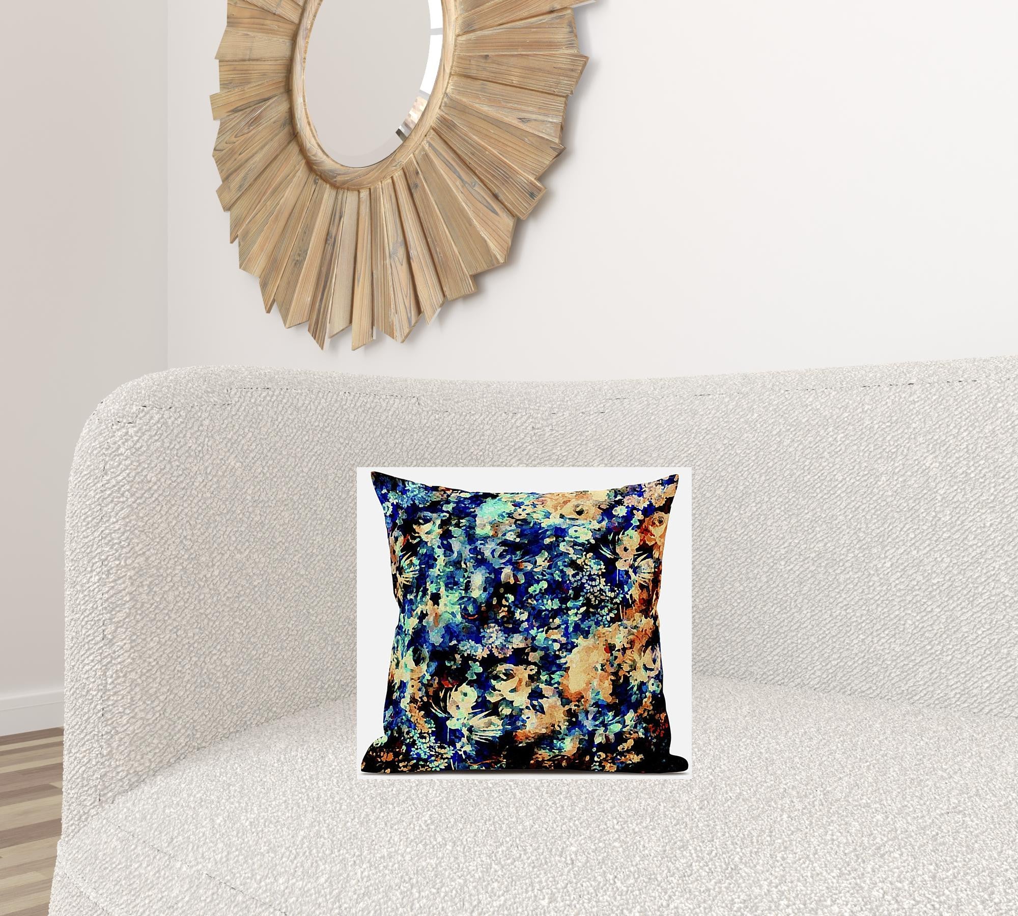 Cojín de gamuza con cremallera naranja azul primavera de 16 "