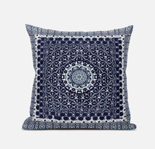 16” Indigo Blue Holy Floral Zippered Suede Throw Pillow