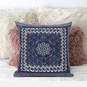 18” Indigo White Holy Floral Zippered Suede Throw Pillow