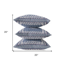 18 英寸靛藍白色聖花拉鍊絨面革抱枕