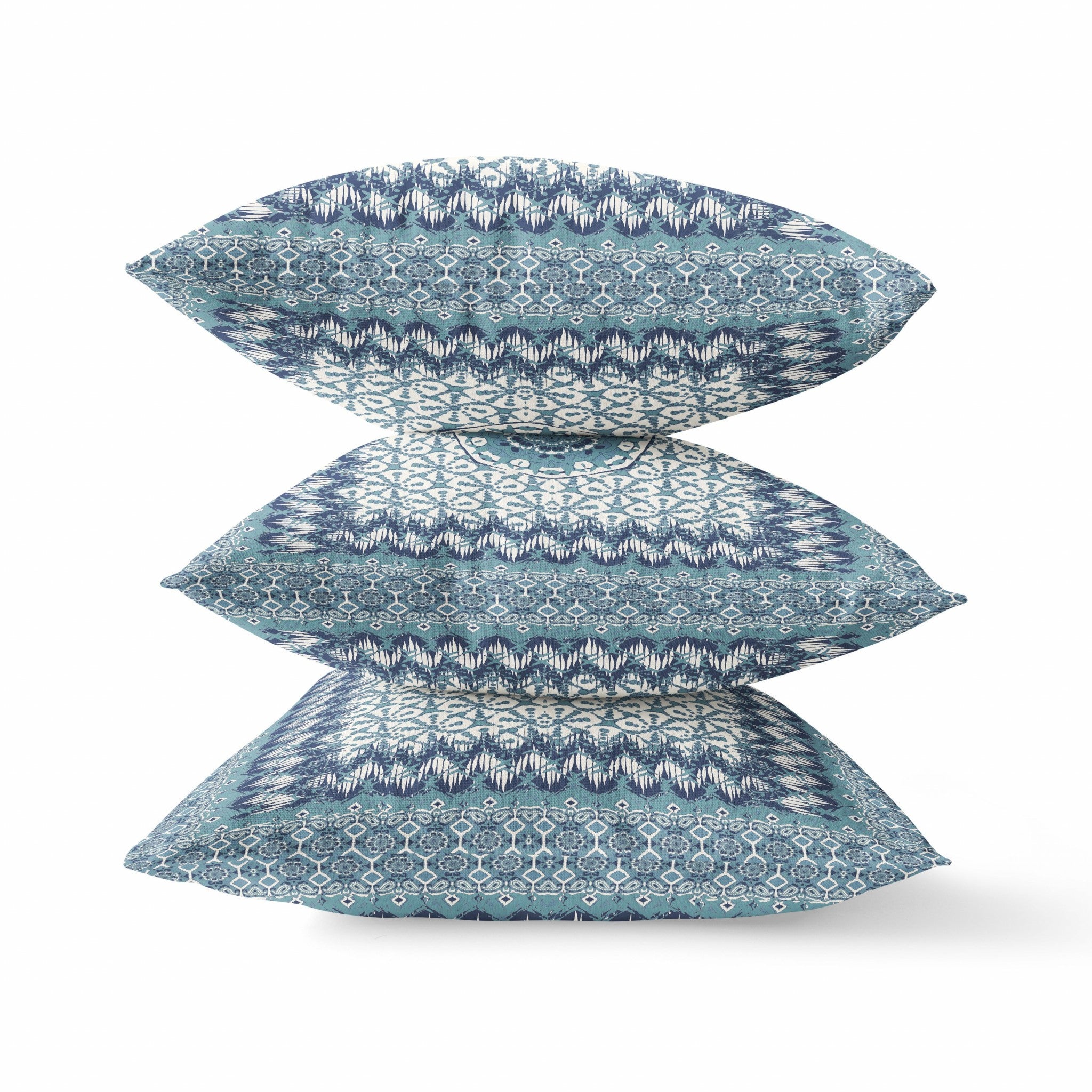 18” Blue White Holy Floral Zippered Suede Throw Pillow