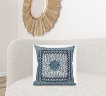 18” Blue White Holy Floral Zippered Suede Throw Pillow