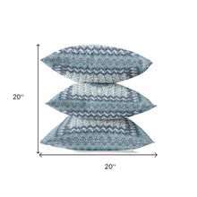 18” Blue White Holy Floral Zippered Suede Throw Pillow