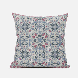 16” Pink Gray Paisley Zippered Suede Throw Pillow