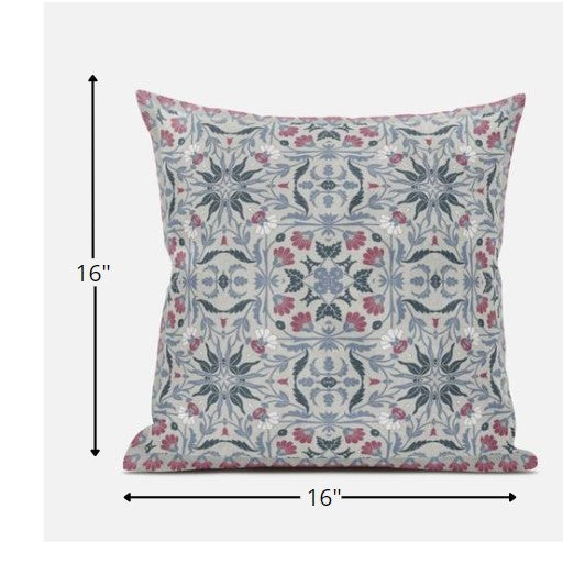 16” Pink Gray Paisley Zippered Suede Throw Pillow