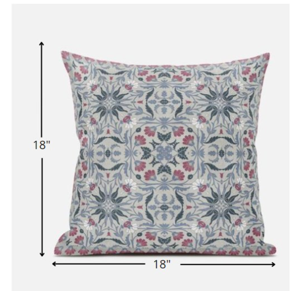 18” Pink Gray Paisley Zippered Suede Throw Pillow