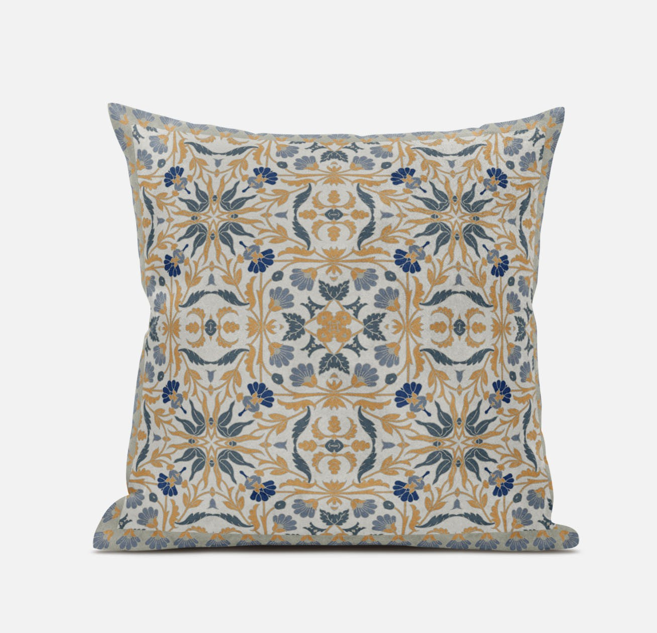 16” Gray Orange Paisley Zippered Suede Throw Pillow