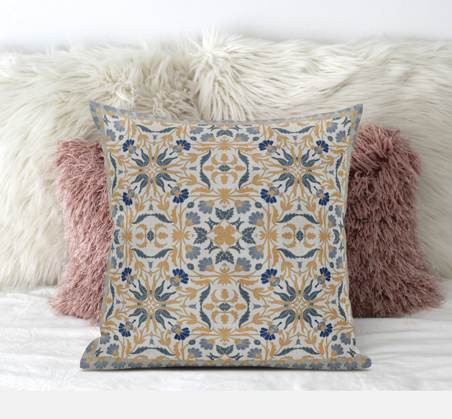 16” Gray Orange Paisley Zippered Suede Throw Pillow