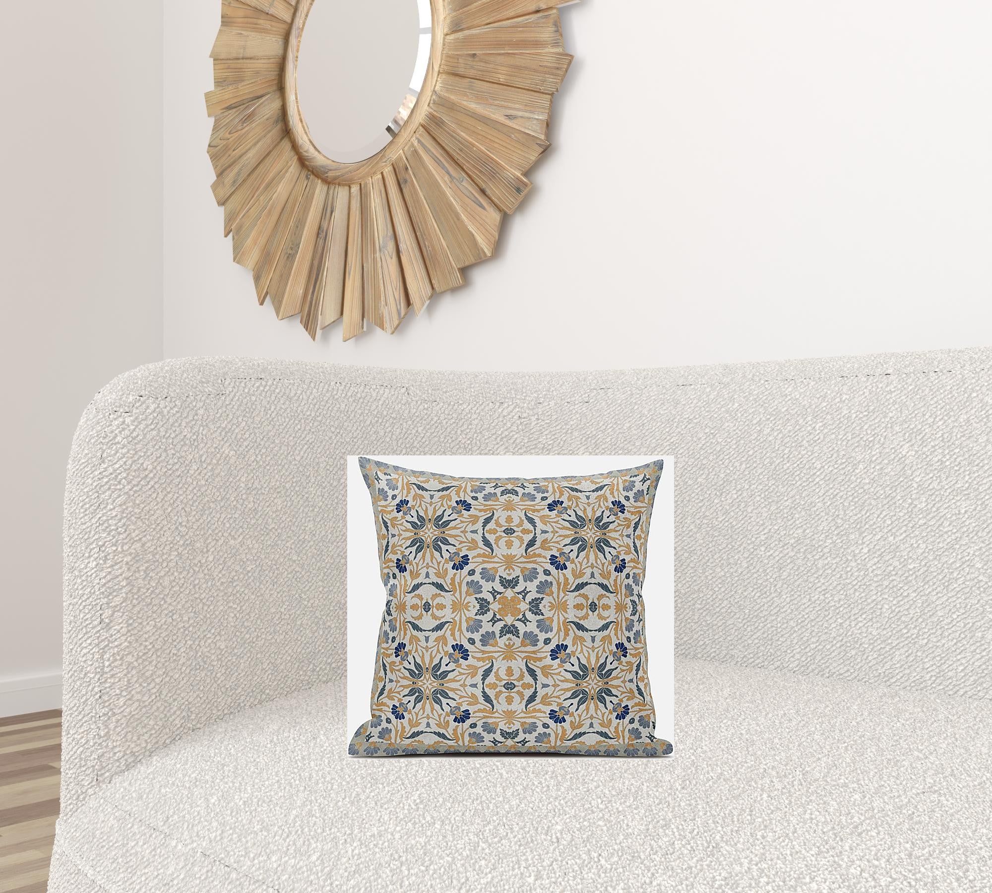 16” Gray Orange Paisley Zippered Suede Throw Pillow