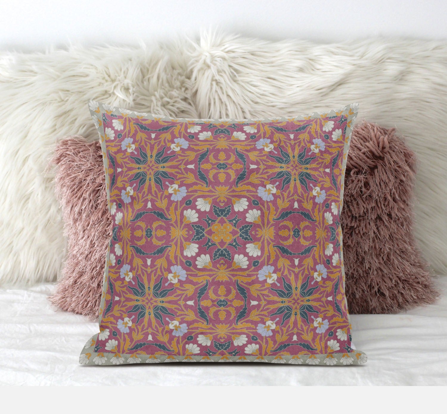 18” Magenta Orange Paisley Zippered Suede Throw Pillow