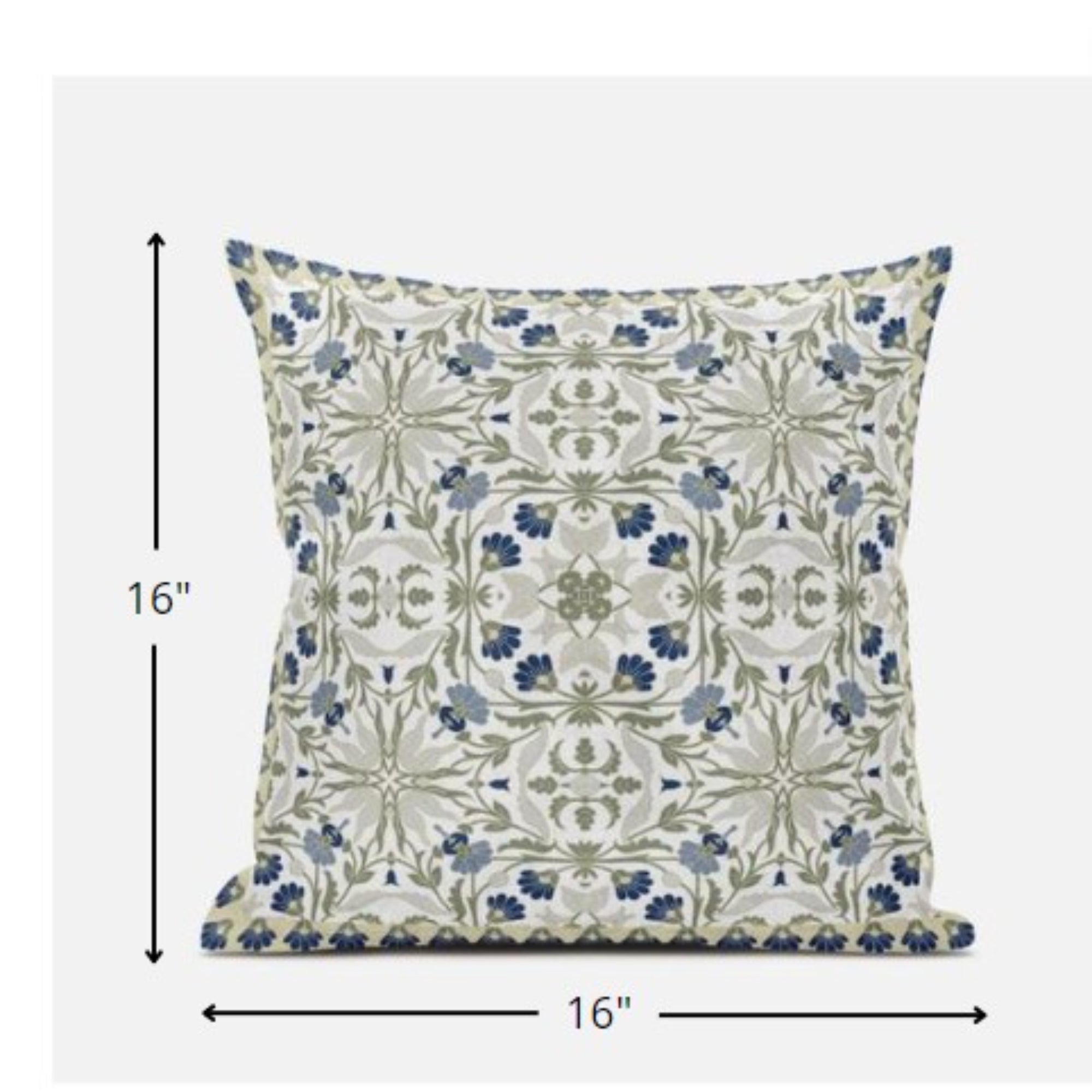 16” White Green Paisley Zippered Suede Throw Pillow