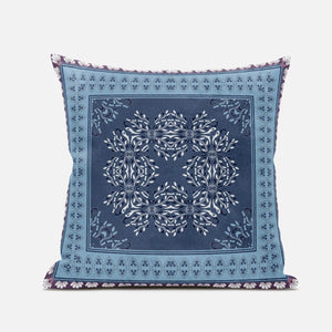 18" X 18" Magenta And Indigo Zippered Geometric Indoor Outdoor Throw Pillow