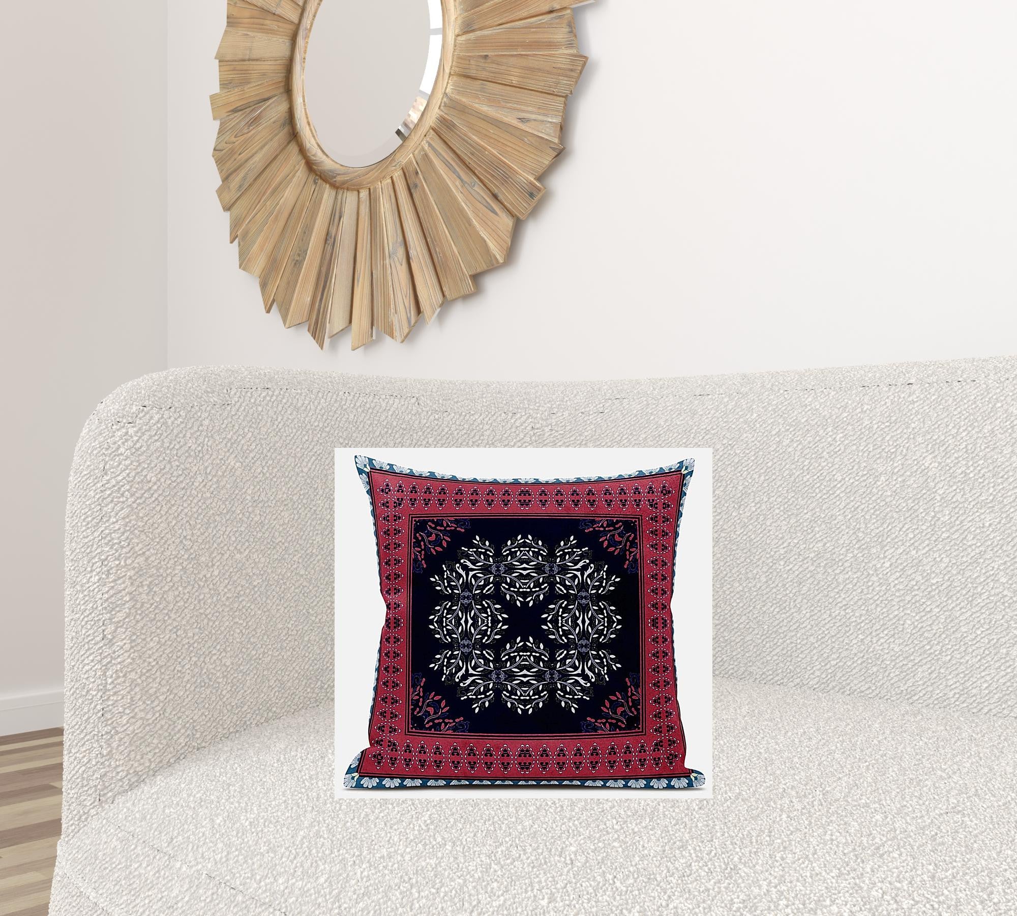 18" X 18" Light Blue White Geometric Zippered Suede Throw Pillow