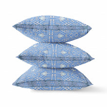 16” Blue White Geostar Zippered Suede Throw Pillow