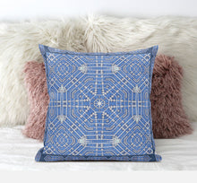 16” Blue White Geostar Zippered Suede Throw Pillow