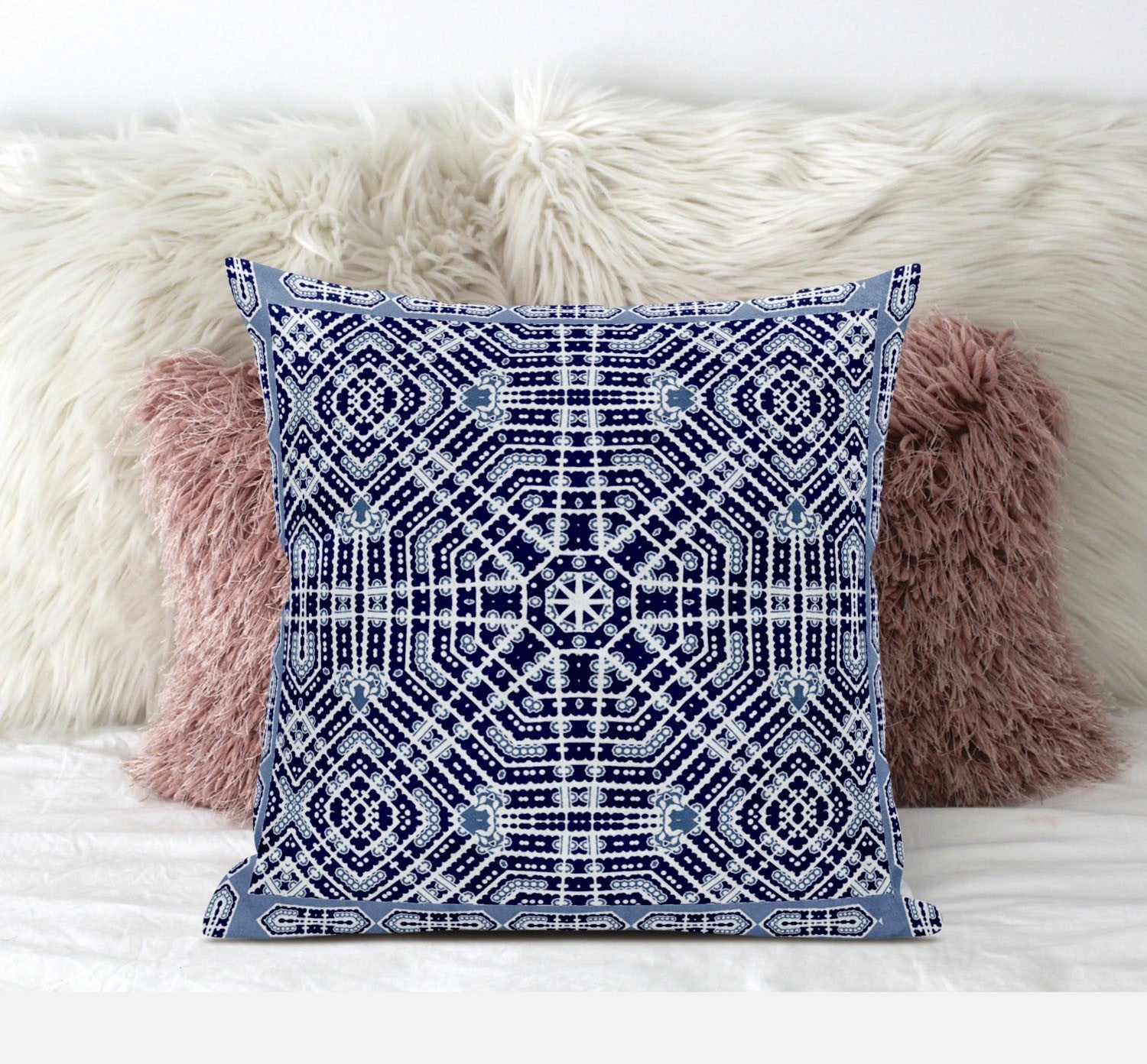16” Indigo Blue Geostar Zippered Suede Throw Pillow