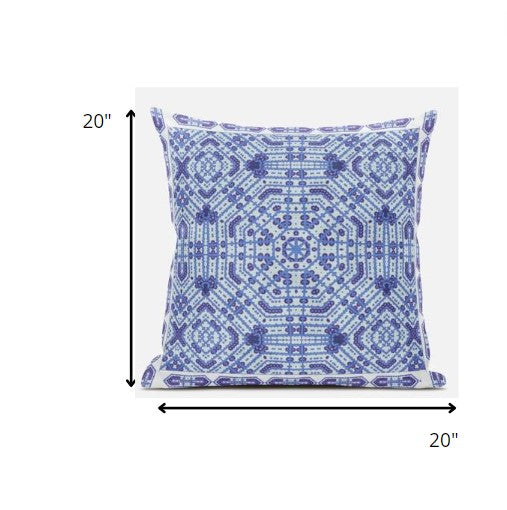 18” Cyan Blue Geostar Zippered Suede Throw Pillow