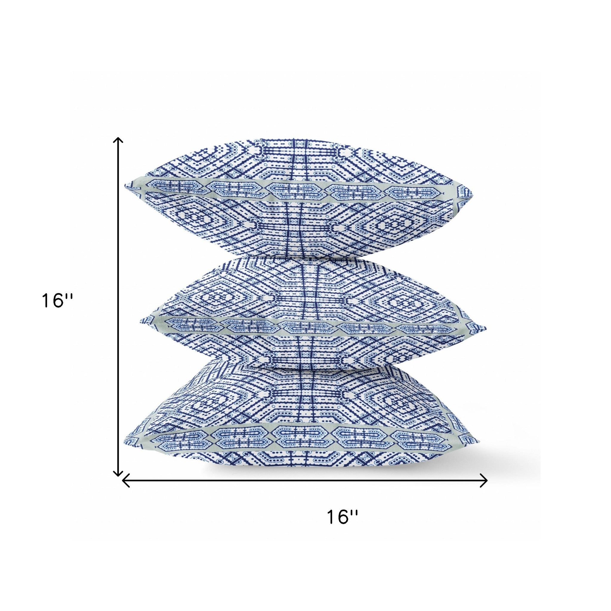 16” Navy White Geostar Zippered Suede Throw Pillow