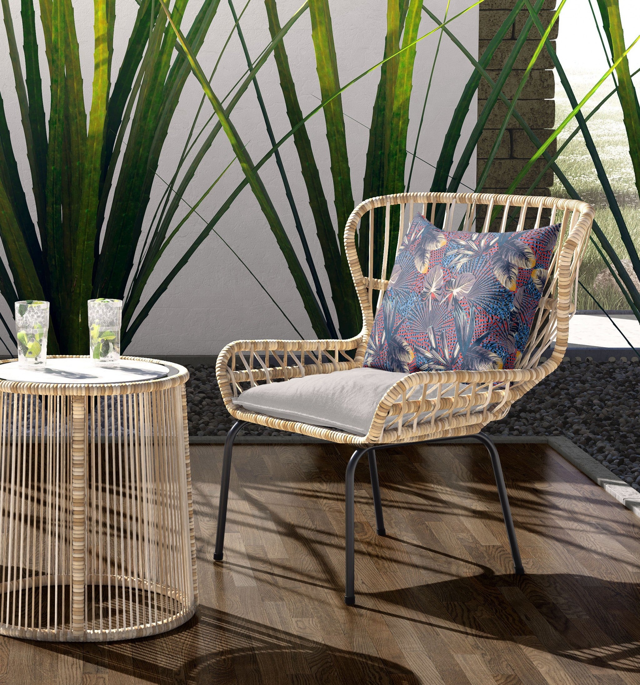 18” Indigo Red Tropical Indoor Outdoor Throw Pillow